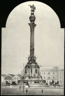 Commemoració de l'empresa catalana a les Amèriques. Foto de l'estàtua de Colom a finals del s.XIX.